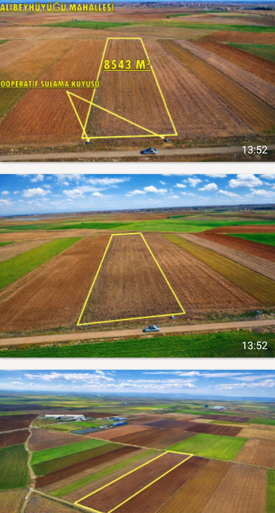 Konya Çumra Alibeyhüyüğünde satılık tarla 8543 M2 sulak.690 bin TL. 0 542 615 42 36 